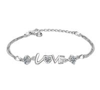 Bracciale Cuore Amore Rotondo Zirconia cubica a Doppio Strato Catena collegata per Il Regalo di Braccialetto da Donna