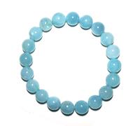 Bracciale da 10 mm con acquamarina, unisex, pietra portafortuna dei Pesci di marzo, adatto per polsi grandi di circa 19 cm, cristallo naturale del chakra della gola per meditazione, porta energia