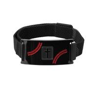 Bracciale da Baseball Nero Croce e Versetto Della Bibbia, Gioiello Sportivo Cristiano Regolabile Giocatori Squadre Maschili Accessorio Religioso per Battesimo Prima Comunione e Cresima (Stile 1)