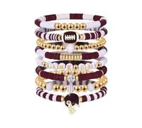 Bracciale da calcio a strati Bracciale impilabile con cuore di cristallo Bracciale elastico per l'amicizia con lettere Set di braccialetti (BE) (D, 6cm)
