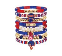 Bracciale da calcio a strati Bracciale impilabile con cuore di cristallo Bracciale elastico per l'amicizia con lettere Set di braccialetti (BE) (B, 6cm)