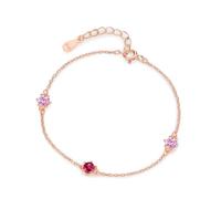 Bracciale da donna 925, bracciale da donna, elegante, con 3 pietre preziose, zirconia regolabile, forma rotonda, gioielli in oro rosa