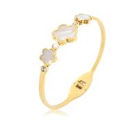 Bracciale da donna a cinque foglie di trifoglio 6,1 cm, in madreperla dorata con tre cinquefoils, braccialetto primaverile senza perdita di colore