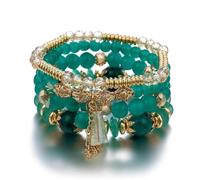 Bracciale da donna boho | impilabile con perline di cristallo Hamsa | simbolo di protezione regalo per Natale | bracciale rappresenta la vostra libertà interiore, pace e bellezza, Mittelgroße, Metallo