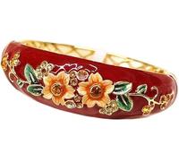 Bracciale da donna, Braccialetti larghi ovali in cloisonné con fiori, strass, fatti a mano, gioielli di alta moda, smaltati, placcati in oro, colorati, da donna, regali(Red-Diameter 61mm about)
