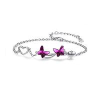 Bracciale da donna con farfalla Bracciale in argento sterling 925 con cristallo viola regalo per la festa della mamma, ragazza, gioielli animali, bracciale rigido per la fidanzata della moglie