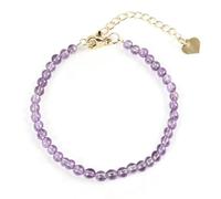 Bracciale da donna con perle di ametista naturale da 3 mm - Elegante bracciale con chiusura a moschettone e catena di sicurezza - Lunghezza regolabile - Gioielli con spirito di pietre preziose sfaccet