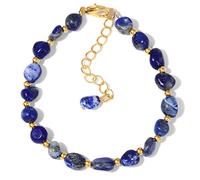 Bracciale da donna con pietre preziose regolabili, design ovale con cristalli blu scuro, dettagli in oro 14 carati e chiusura a moschettone
