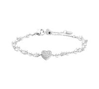 Bracciale da donna in acciaio doppia catena con perle cuore con cristalli di Marlù, 15BR068-W