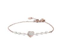 Bracciale da donna in acciaio e pvd oro rosa cuore con cristalli e perle di Marlù, 15BR067R-W
