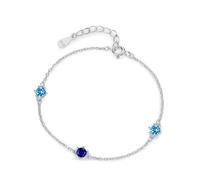 Bracciale da donna in argento 925, con 3 pietre preziose, con zirconi regolabili, forma rotonda, argento