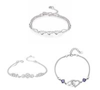 Bracciale da donna in argento Sterling 925, con cristalli, con catene regolabili, classica ed elegante, da donna, per tutti i giorni, casual, feste, accessori, regalo, Kleine, Metallo, Zirconia cubica