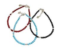 Bracciale da donna in argento sterling agata blu turchese semplice, Metallo