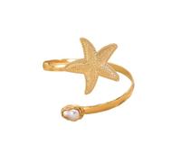 Bracciale da donna in oro e argento, con perle a forma di stella marina, serpente sulla parte superiore del braccio, regolabile, minimalista, alla moda, elegante, Ajustable, Metallo, Non pietra