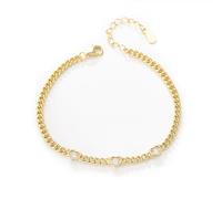 Bracciale da donna in stile vintage, design semplice, con tre cuori e diamanti da laboratorio rotondi, 16+5CM, Oro giallo 14 carati, Laboratorio Diamante