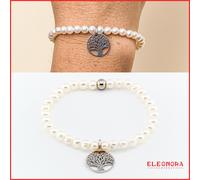 bracciale da donna perle bianche vere elastico charms,ciondoli albero della vita