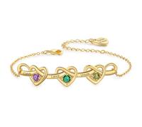 Bracciale Da Donna Personalizzato Con Pietra Portafortuna Bracciale Da Donna Con 2-4 Nomi Bracciale Regolabile Braccialetti Con Quadrifoglio Regali Di Compleanno Per Mamma Fidanzata (Oro-3 nome)