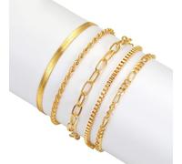 Bracciale da Donna Regolabile Bracciale Impilabile, 5 Pezzi Gioielli per Donne Ragazze, Figaro Bracciali Set, Tennis Bracciale, Ragazze Regalo Gioielleria, Impermeabile Gioielli Oro per, 16cm, oro
