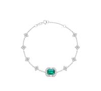 Bracciale da donna, set rettangolare con smeraldo artificiale da 0,63 ct e 1,3 ct moissanite oro bianco, Oro bianco 9 K, Smeraldo artificiale