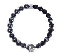 Bracciale da matrimonio, bracciale alla moda, da uomo, nero, in acciaio inossidabile, con perle di pietra naturale, bicolore irregolare da 8 mm, regalo da donna, 21.5cmx8mm, Cristallo, Onice