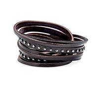 Bracciale da polso Hip Hop Retro Punk Rocker con borchie in metallo, rivetti, cinturini multistrato, doppio giro, vera pelle marrone e nera, stile biker, per uomini, donne, adolescenti, con bottoni a