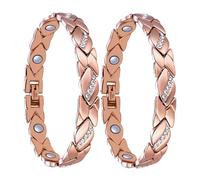 Bracciale da polso in rame rosso, 2 pezzi, con forte magnete per la salute, orologio da polso e gatto, Taglia unica, lega di zinco, Nessuna pietra preziosa