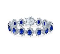 Bracciale da sposa con corona ad alone grande ovale blu reale CZ moda tennis dichiarazione per donne matrimonio ballo di fine anno zaffiro simulato zircone cubico ottone placcato argento
