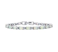 Bracciale Da Tennis Alternato In Pietra Preziosa Classica CZ Cubic Zirconia E Opale Bianco Creato Per Donne Fidanzate In Argento Sterling .925 Pietra Di Nascita Di Ottobre 7,5 Pollici