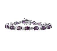 Bracciale da tennis in stile vintage tradizionale con alternanza di zirconi cubici a forma ovale AAA CZ 18 CT gemma simulata ametista viola a goccia per donna matrimonio placcato argento 7 pollici.