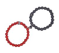 Bracciale da uomo, bracciale da uomo bianco nero, placcato argento, coppia di perle magnetiche, cuore, regalo per uomo, compleanno, 2 pezzi unisex, 16.7cmx8mm, Cristallo, Rubino Pietra lavica