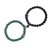 Bracciale da uomo, bracciale da uomo bianco nero, placcato argento, coppia di perle magnetiche, cuore, regalo per uomo, compleanno, 2 pezzi unisex, 16.7cmx8mm, Cristallo, Malachite zirconia cubica