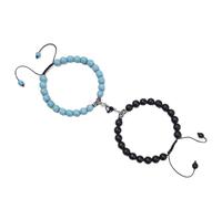 Bracciale da uomo, bracciale da uomo, bracciale a cerchio blu nero, placcato argento, coppia di perle magnetiche, cuore, regalo di compleanno, uomo, 2 pezzi unisex, 16.7cmx8mm, Cristallo, Turchese
