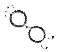 Bracciale da uomo, bracciale da uomo, bracciale a cerchio blu nero, placcato argento, coppia di perle magnetiche, cuore, regalo di compleanno, uomo, 2 pezzi unisex, 16.7cmx8mm, Cristallo, Pietra