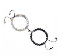 Bracciale da uomo, bracciale da uomo, bracciale a cerchio blu nero, placcato argento, coppia di perle magnetiche, cuore, regalo di compleanno, uomo, 2 pezzi unisex, 16.7cmx8mm, Cristallo, Amazzonite