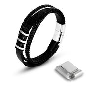 Bracciale da uomo - Bracciale in pelle - Bracciale rigido in pelle nera - Regalo per la festa del papà - Regalo per uomini - Bracciale avvolgente in vera pelle intrecciata con chiusura magnetica allun