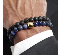 Bracciale da uomo con Lapislazzuli blu Pietra Lavica nero oro perle braccialetto