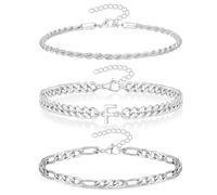 Bracciale Da Uomo Con Lettere, Bracciale A Catena 3 Pezzi Per Uomini Donne, Bracciale In Acciaio Inox Argento, Bracciale Hip Hop Con Lettera Iniziale, Regalo Per Papà Figlio Amico Fratello (F)