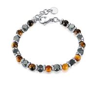 Bracciale da uomo con perline in acciaio inox con occhio di tigre e onice nera