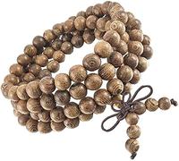 Bracciale da uomo e donna, 8 mm, in legno, collana tibetana con perline per preghiera, Buddha Mala, nodo elastico cinese, 1 pezzo con manico comodo