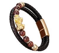 Bracciale Da Uomo Feng Shui Pi Xiu In Pelle Intrecciata Nera Con Pietra Naturale, Chiusura Magnetica Multistrato, Braccialetto In Corda, Gioielli Portafortuna Che Attraggono La Ricchezza, Oro-H 21 C