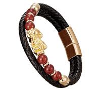 Bracciale Da Uomo Feng Shui Pi Xiu In Pelle Intrecciata Nera Con Pietra Naturale, Chiusura Magnetica Multistrato, Braccialetto In Corda, Gioielli Portafortuna Che Attraggono La Ricchezza, Oro-G 19 C