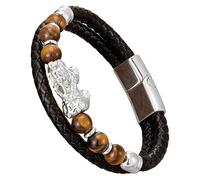 Bracciale Da Uomo Feng Shui Pi Xiu In Pelle Intrecciata Nera Con Pietra Naturale, Chiusura Magnetica Multistrato, Braccialetto In Corda, Gioielli Portafortuna Che Attraggono La Ricchezza, Bianco-I 2