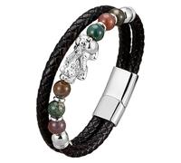 Bracciale Da Uomo Feng Shui Pi Xiu In Pelle Intrecciata Nera Con Pietra Naturale, Chiusura Magnetica Multistrato, Braccialetto In Corda, Gioielli Portafortuna Che Attraggono La Ricchezza, Bianco-E 1