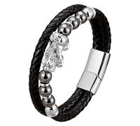 Bracciale Da Uomo Feng Shui Pi Xiu In Pelle Intrecciata Nera Con Pietra Naturale, Chiusura Magnetica Multistrato, Braccialetto In Corda, Gioielli Portafortuna Che Attraggono La Ricchezza, Bianco-D 2