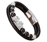 Bracciale Da Uomo Feng Shui Pi Xiu In Pelle Intrecciata Nera Con Pietra Naturale, Chiusura Magnetica Multistrato, Braccialetto In Corda, Gioielli Portafortuna Che Attraggono La Ricchezza, Bianco-B 2