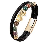Bracciale Da Uomo Feng Shui Pi Xiu In Pelle Intrecciata Nera Con Pietra Naturale, Chiusura Magnetica Multistrato, Braccialetto In Corda, Gioielli Portafortuna Che Attraggono La Ricchezza, Oro-E 19 C