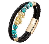 Bracciale Da Uomo Feng Shui Pi Xiu In Pelle Intrecciata Nera Con Pietra Naturale, Chiusura Magnetica Multistrato, Braccialetto In Corda, Gioielli Portafortuna Che Attraggono La Ricchezza, Oro-J 21 C