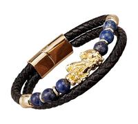 Bracciale Da Uomo Feng Shui Pi Xiu In Pelle Intrecciata Nera Con Pietra Naturale, Chiusura Magnetica Multistrato, Braccialetto In Corda, Gioielli Portafortuna Che Attraggono La Ricchezza, Oro-F 23 C