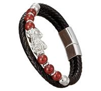 Bracciale Da Uomo Feng Shui Pi Xiu In Pelle Intrecciata Nera Con Pietra Naturale, Chiusura Magnetica Multistrato, Braccialetto In Corda, Gioielli Portafortuna Che Attraggono La Ricchezza, Bianco-G 1