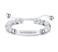 Bracciale da uomo in acciaio inossidabile, braccialetti da uomo in agata argentata con targhetta incisa Papa Ich Liebe Dich regalo per papà, 19-27X0.6CM, Acciaio inossidabile acciaio inox Bracciale